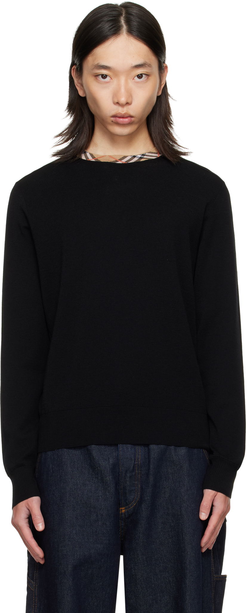 Džemper Burberry Burberry Check Trim Wool Sweater Crna | 8112148