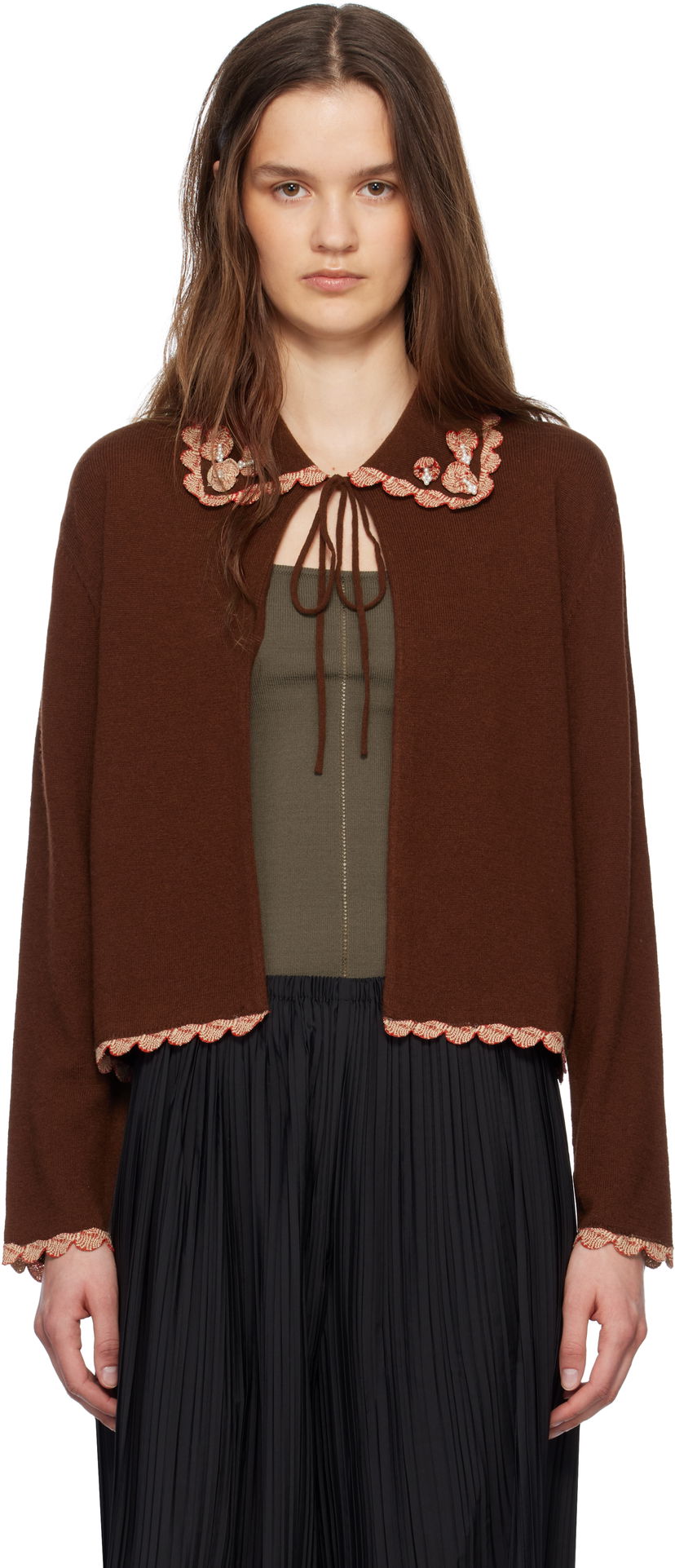 Džemper Bode Bode Rookie Embroidered Scalloped Cardigan Smeđa | WRS25KT021