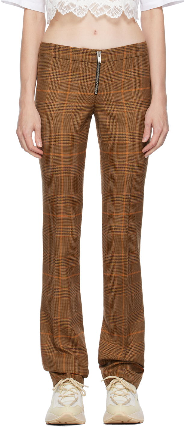 Hlače Stella McCartney Exposed Zip-Fly Glen Plaid Trousers Smeđa | 6401343CQ750