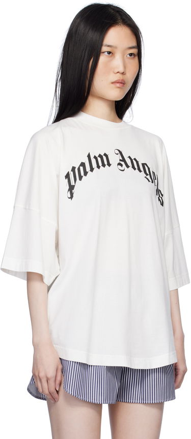 Majica kratkih rukava Palm Angels Curved Logo Loose T-Shirt Bijela | PWAA023S25JER0010310, 1