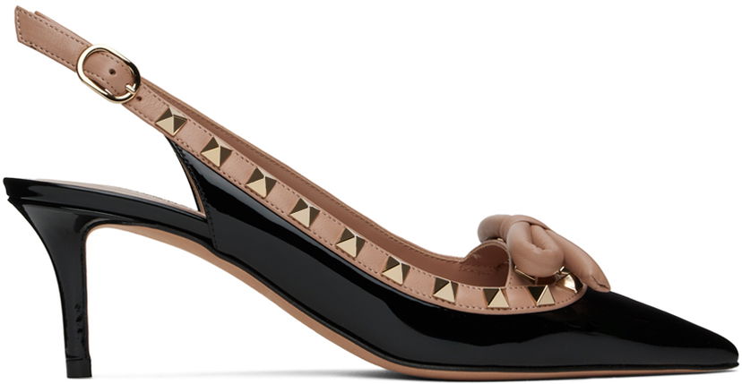 Tenisice i cipele Valentino Garavani Black & Pink Rockstud Bow Slingback Heels Crna | 5W2S0IB8TZE