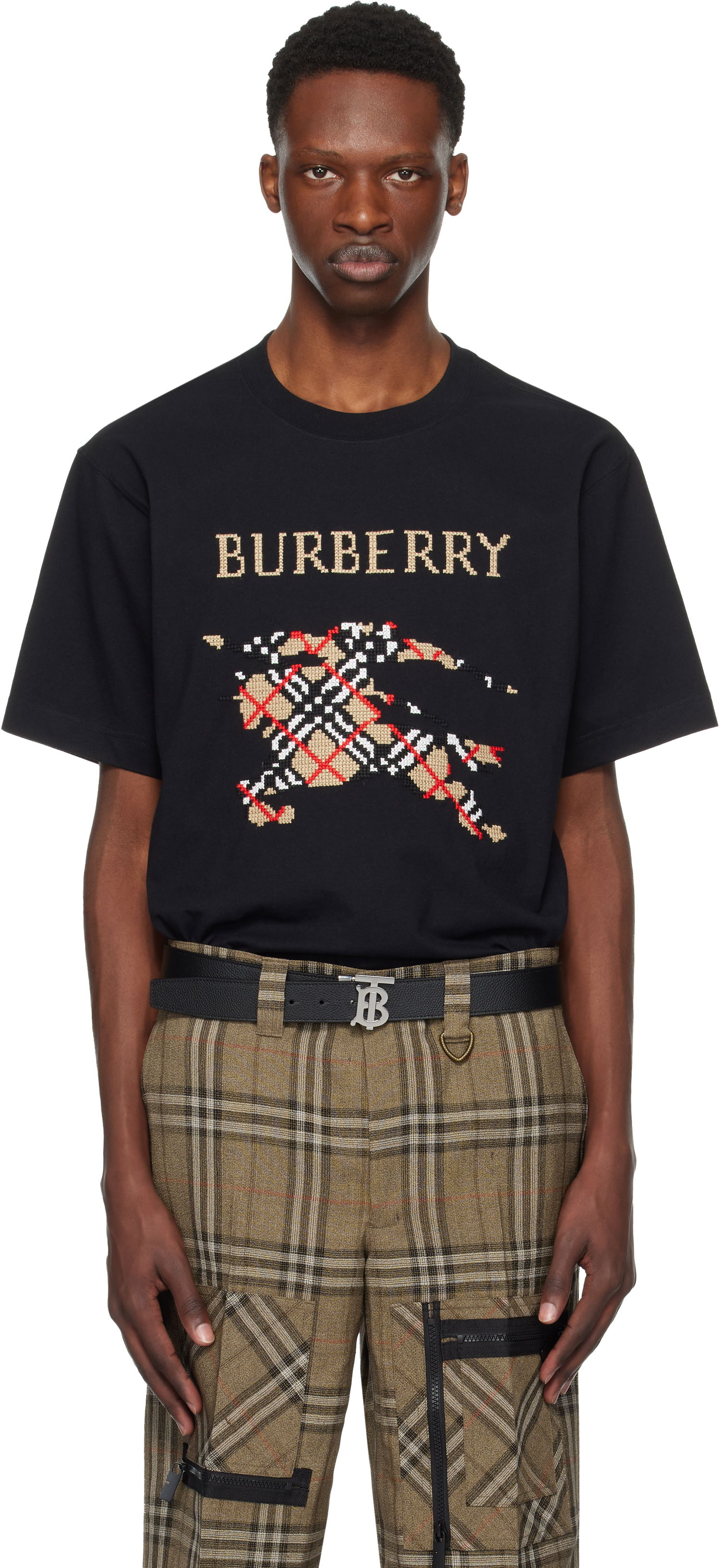 Majica kratkih rukava Burberry Cross Stitch Horseferry Print Cotton T-Shirt Crna | 8109021, 0