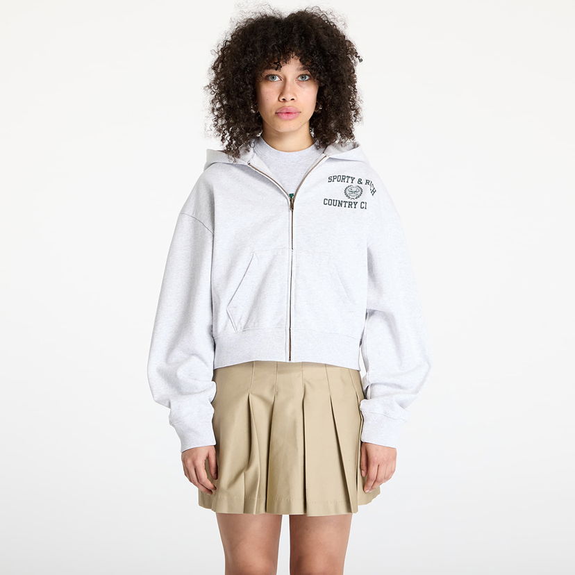 Dukserice Sporty & Rich Sporty & Rich Varsity Crest Cropped Zip Hoodie Siva | ST068606218GY03