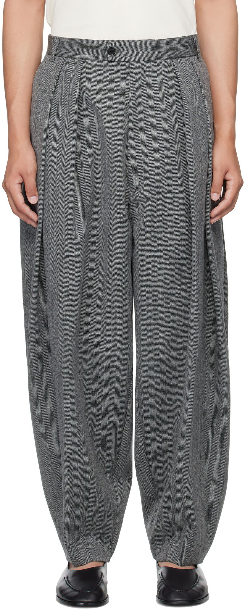 Hlače HED MAYNER Hed Mayner Pleated Wide-Leg Wool Trousers Siva | HMMB30042A-HB103