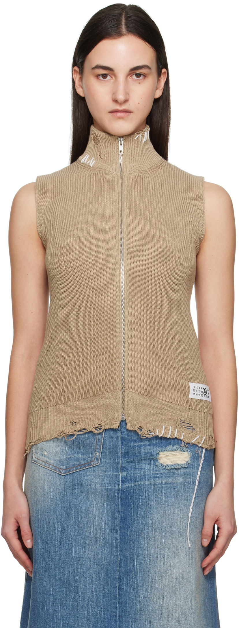 Džemper Maison Margiela MM6 Maison Margiela Eaten Knit Zip-Up Vest Bež | S52FB0095 M13089