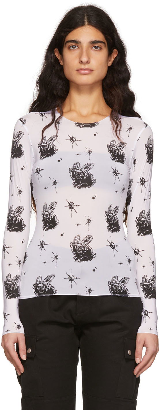 Majica kratkih rukava We11done We11done Semi-Sheer Long Sleeve T-Shirt with Bunny Print Bijela | WD-TT1-22-577-W-WH