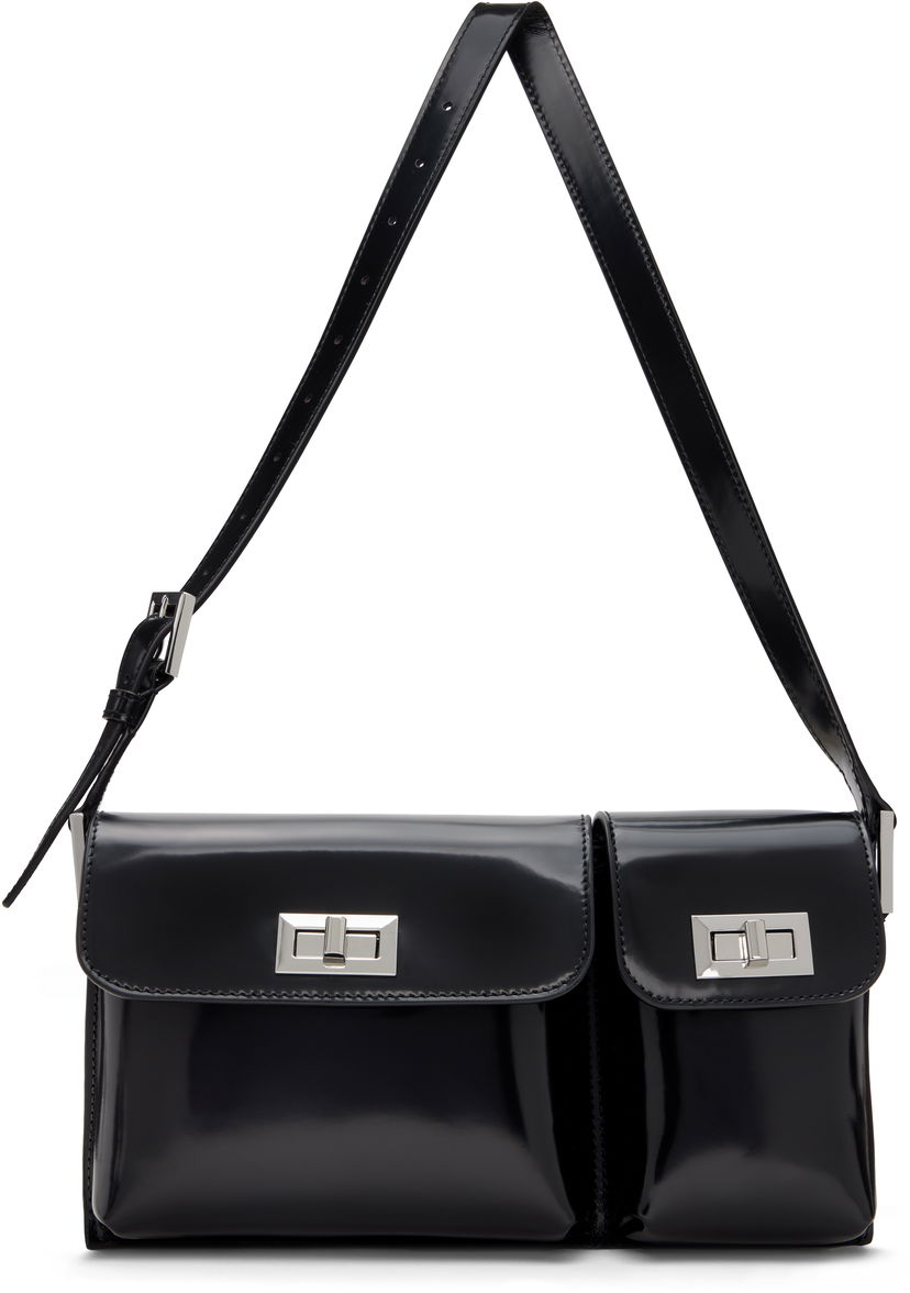 Torba za rame BY FAR Semi Patent Leather Shoulder Bag Crna | 20SSBLYSBLWMED