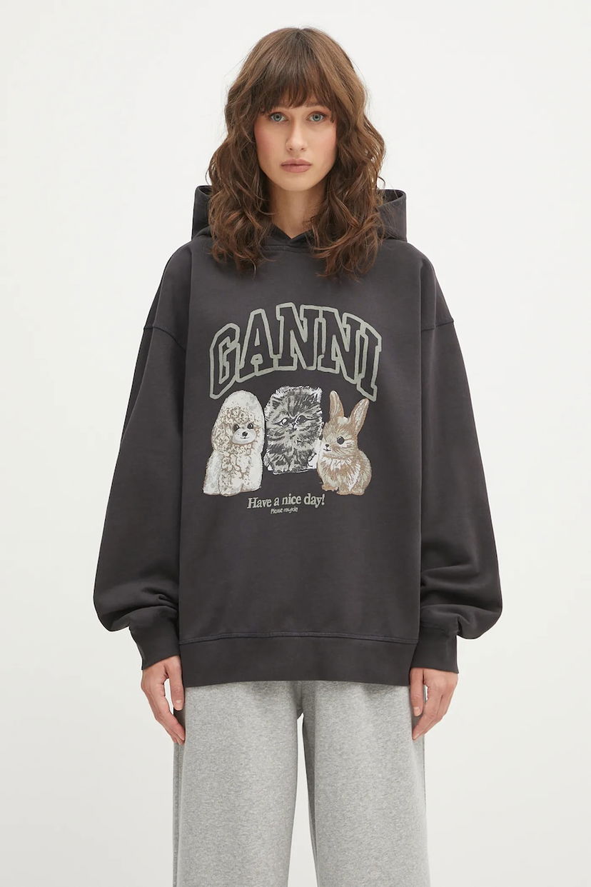 Dukserice GANNI GANNI Isoli Oversize Animals Hoodie Crna | T4270