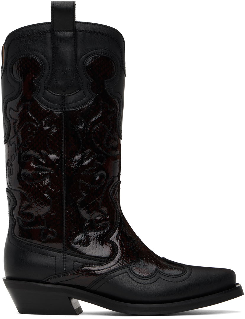 Odjeća GANNI GANNI Mid Shaft Embroidered Western Boots Crna | S2857