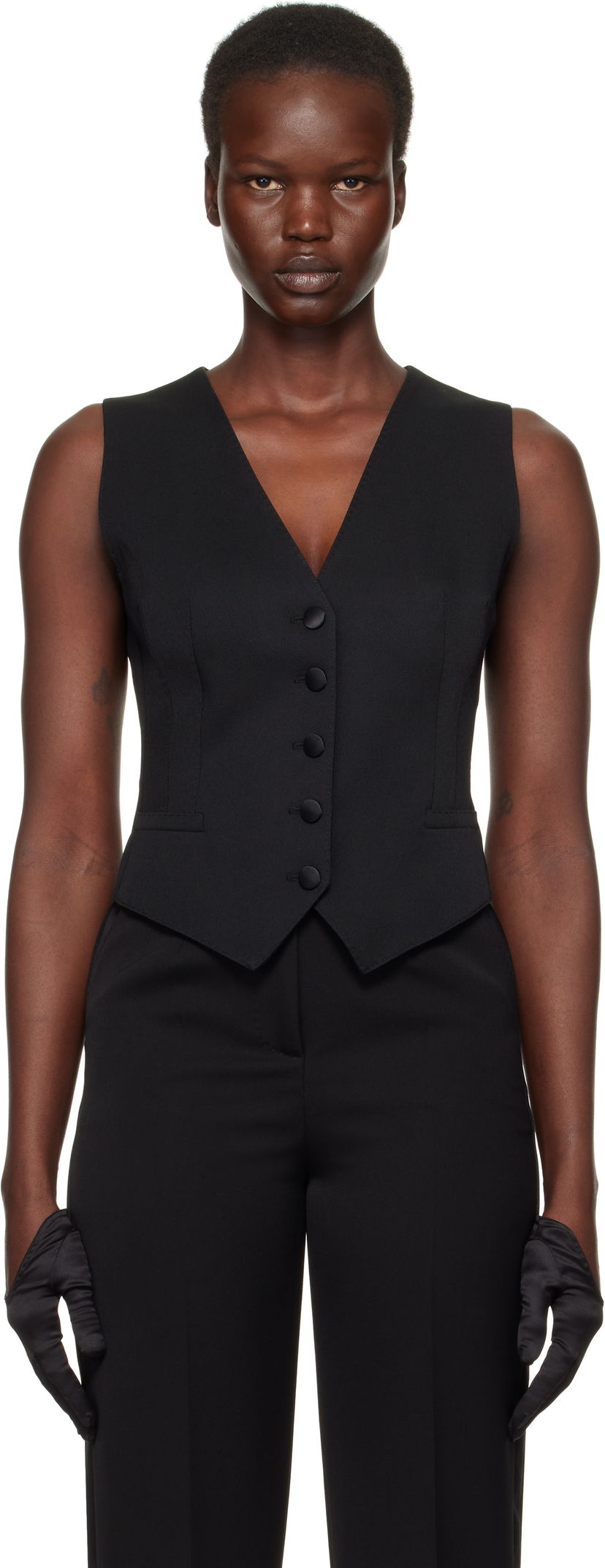 Prsluk Dolce & Gabbana Gabardine Wool Vest Crna | F791MT FU28J