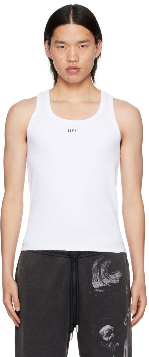 Majica bez rukava Off-White White Off Stamp Rib Tank Top Bijela | OMUY006C99JER0010110, 0