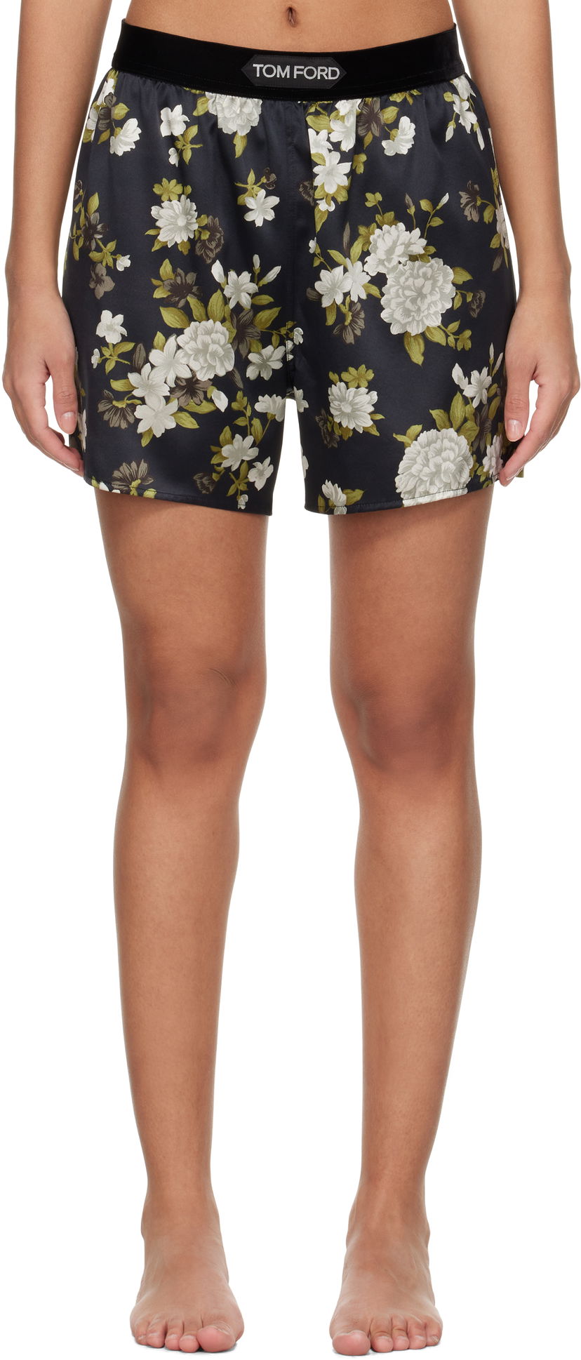 Bokserice Tom Ford Tom Ford Hendrix Floral Stretch Silk Satin Pyjama Shorts Crna | SH0021-FAP224