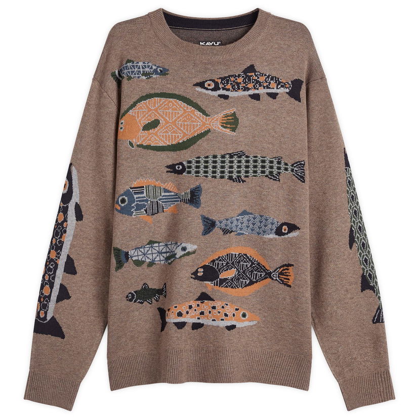 Džemper KAVU Highline Knitted Jumper with Fish Print Smeđa | 5134-2662