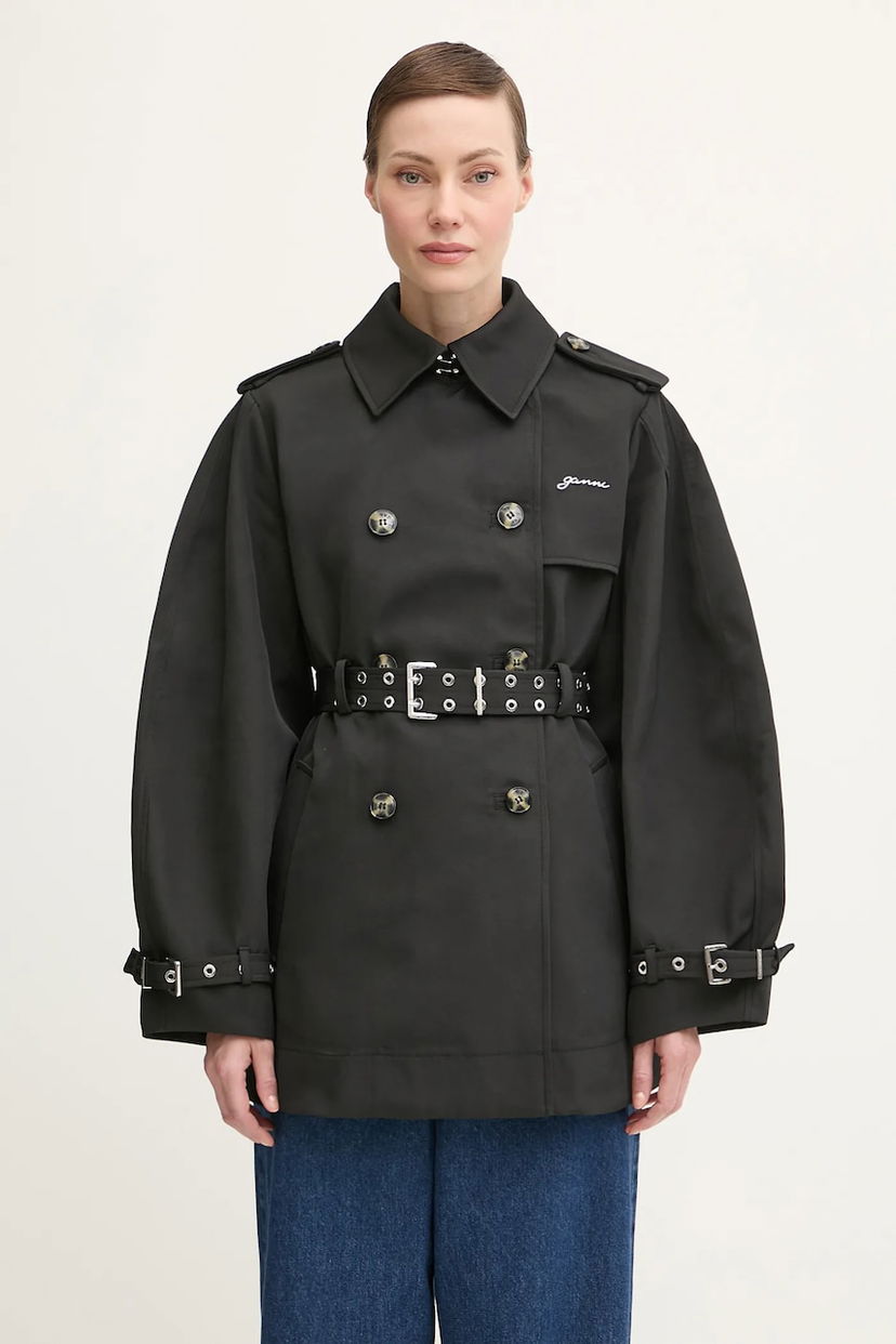 Trenčkot GANNI GANNI Heavy Twill Midi Trench Coat Crna | W0893
