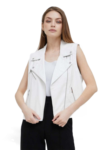 Prsluk DKNY Sleeveless Vegan Leather Moto Vest Bijela | P3DT7547