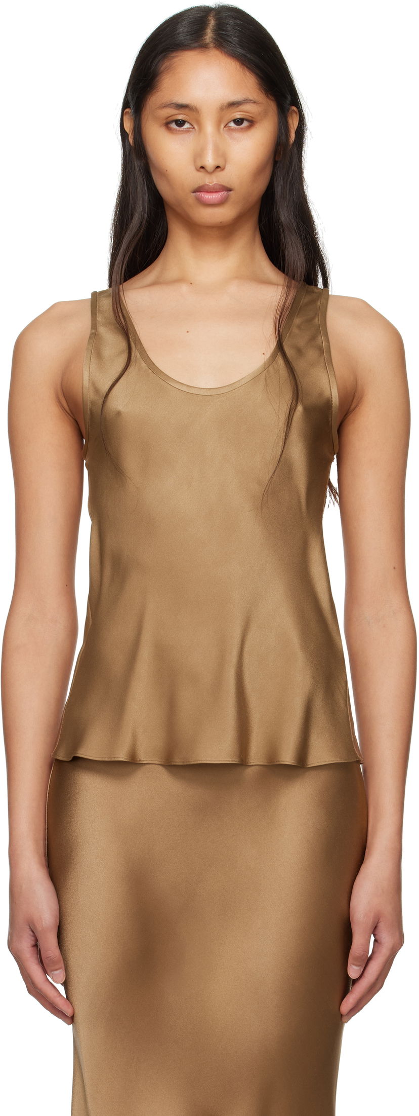 Majica bez rukava Anine Bing ANINE BING Lea Silk Tank Top Smeđa | A-07-0839-DKG22