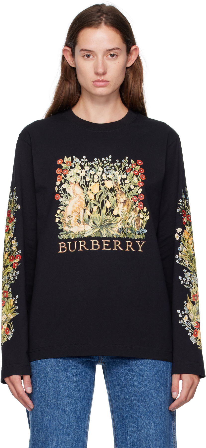 Majica kratkih rukava Burberry Burberry Forest Print Long-Sleeve T-Shirt Crna | 8115847