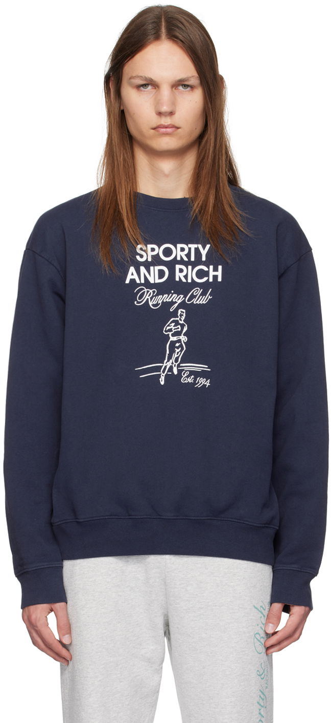 Majica kratkih rukava Sporty & Rich Navy Running Man Sweatshirt Tamnoplava | WS067S409RN