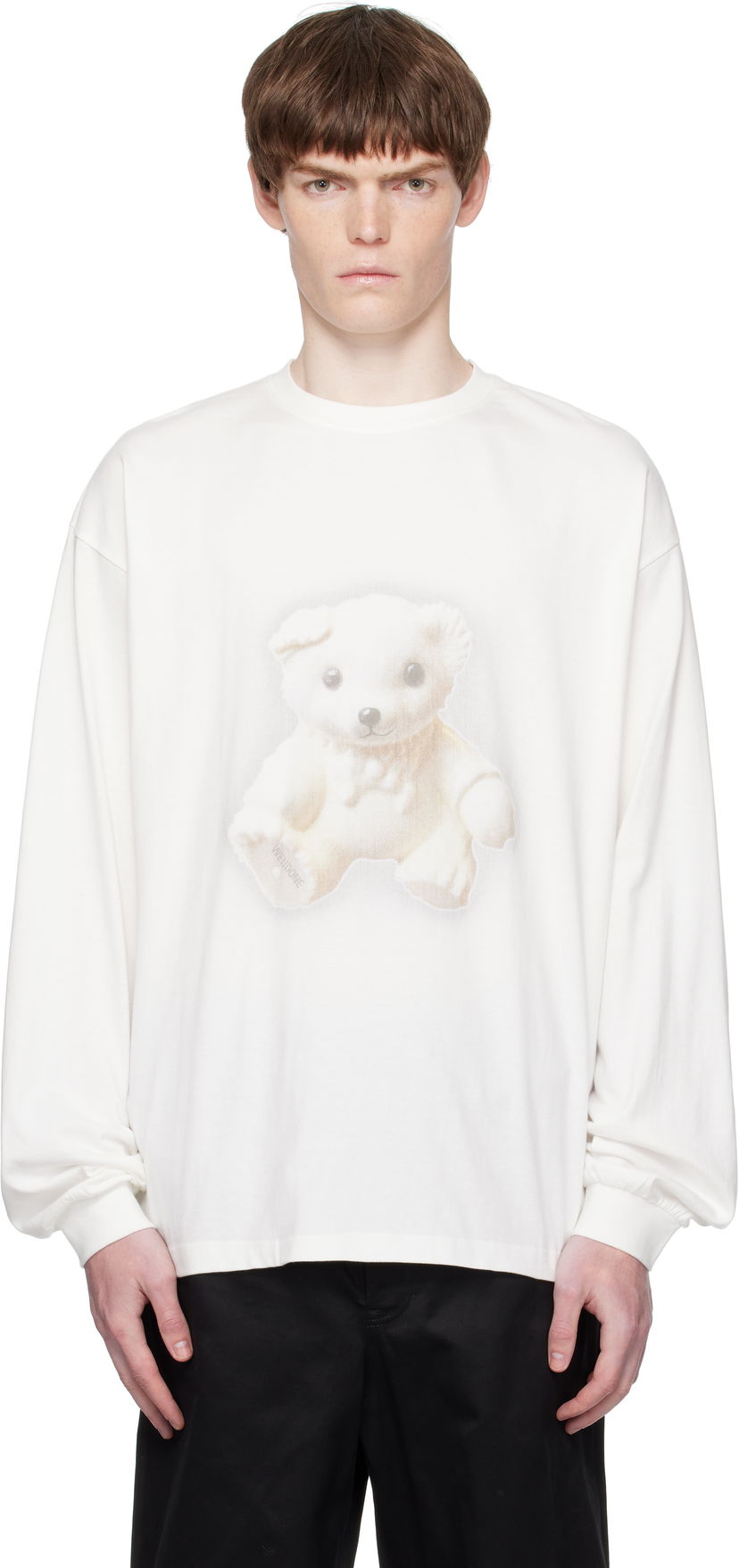 Majica kratkih rukava We11done We11done Glow Teddy Graphic Long Sleeve Tee Bijela | WD-TT2-25-775-U-WH