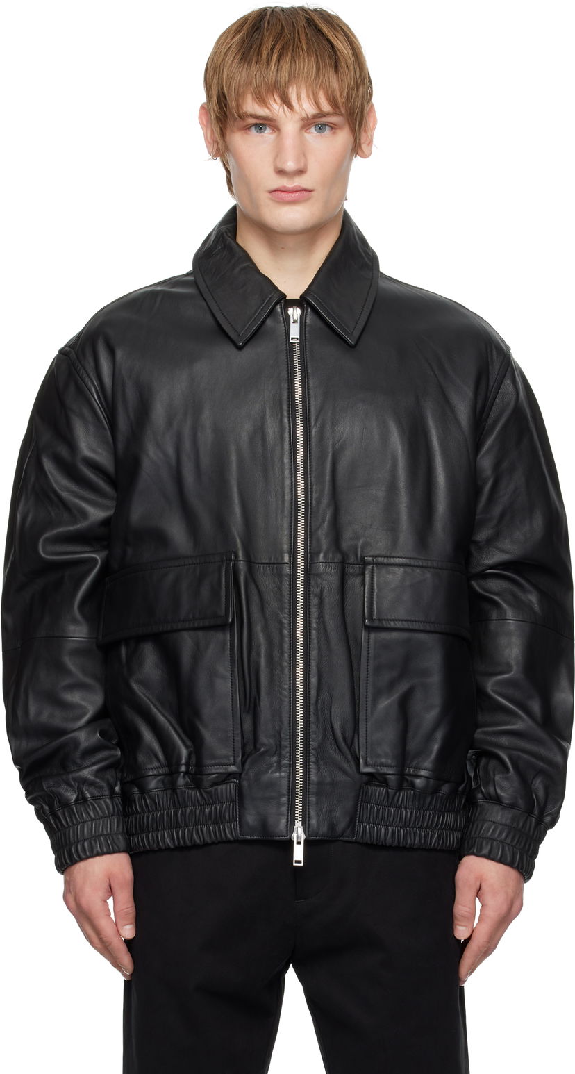 Bomber jakna Studio Nicholson Studio Nicholson Piston Leather Jacket Crna | PISTON SNM - 1115