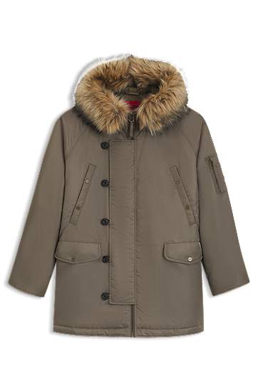 Parka BOSS Water-repellent parka jacket with faux-fur hood Zelena | 50546236