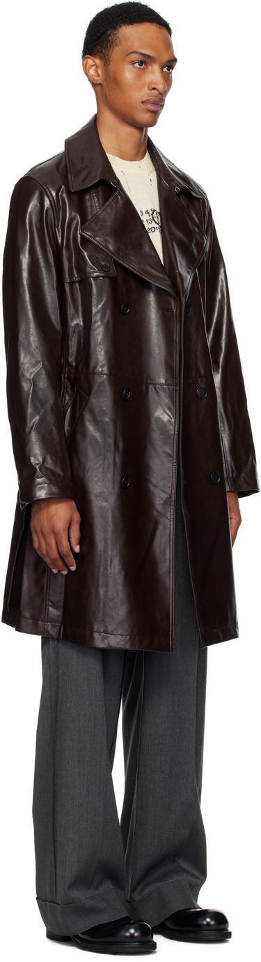 Trenčkot Maison Margiela MM6 Maison Margiela Double-Breasted Faux-Leather Jacket Smeđa | SH0AH0006 M35465, 1