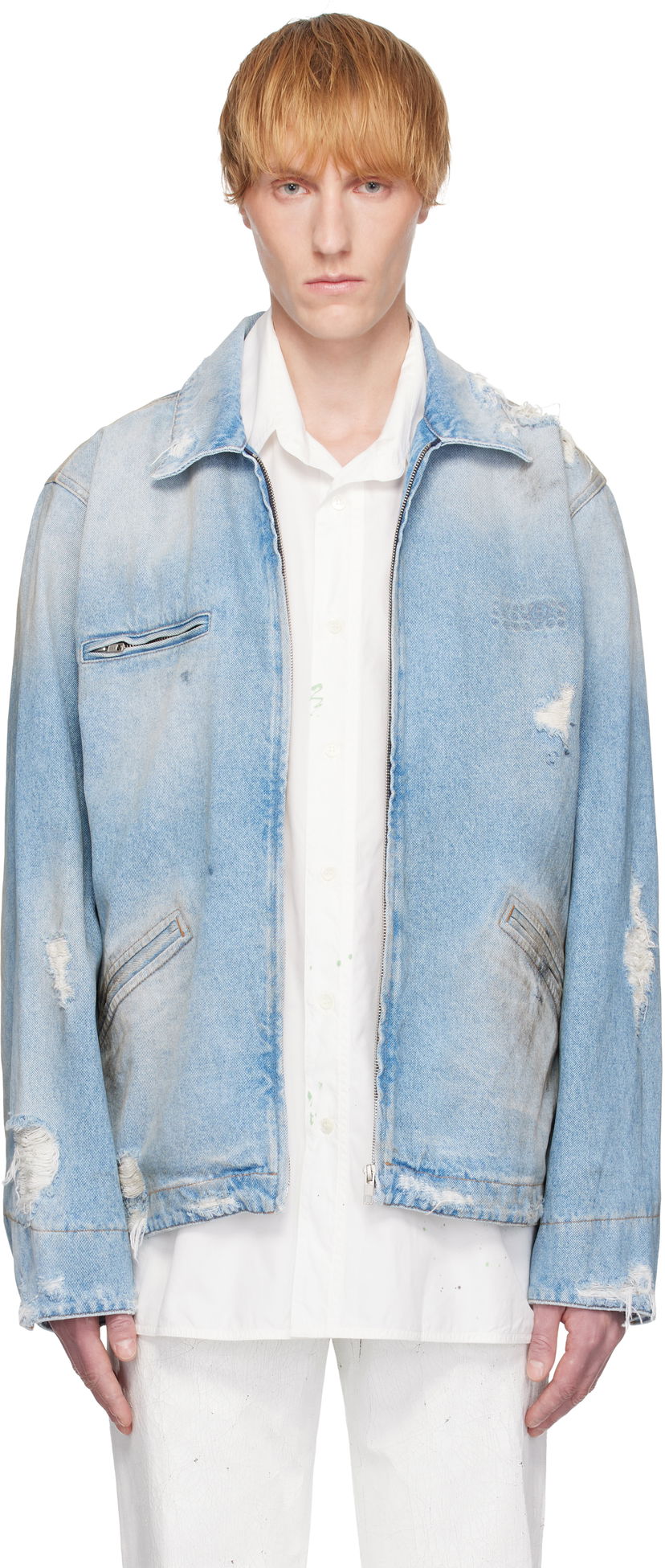 Jakna Maison Margiela MM6 Maison Margiela Distressed Denim Jacket Plava | SH2AM0030 M30018