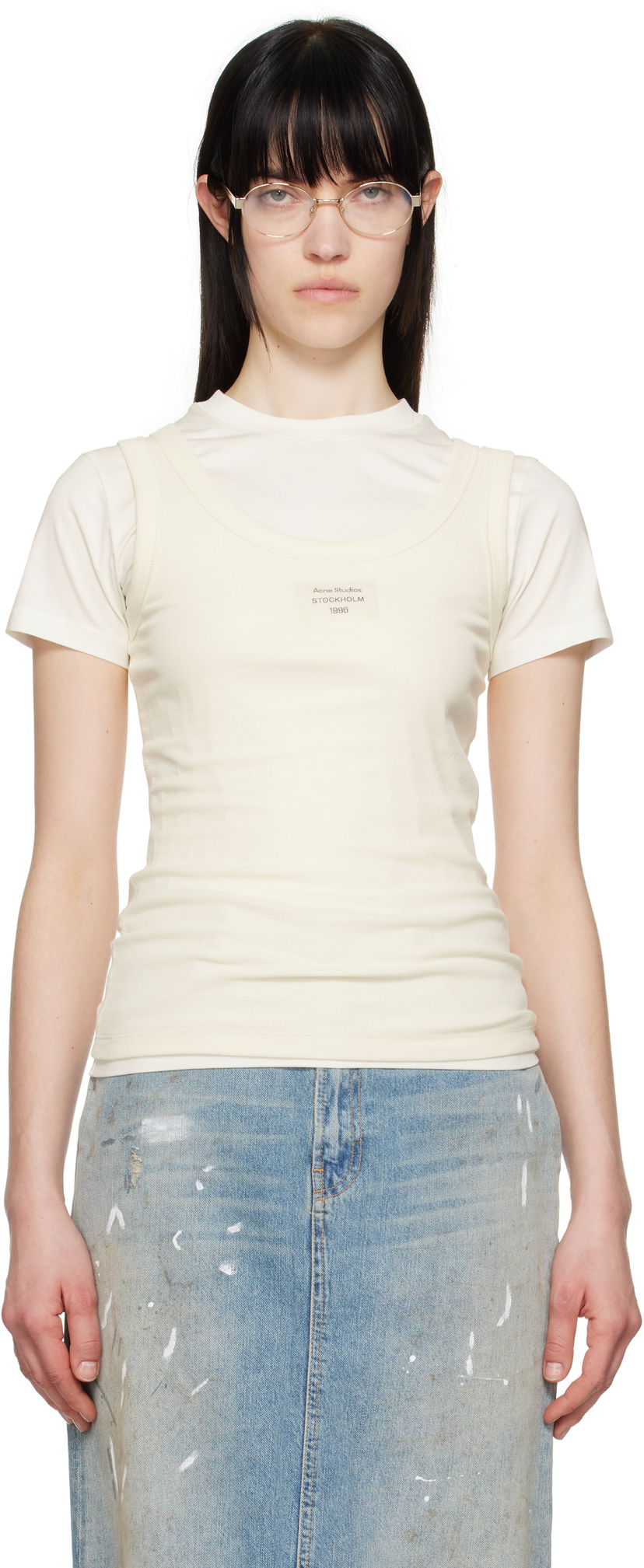 Majica bez rukava Acne Studios Acne Studios Layered T-Shirt Bež | AL0436-