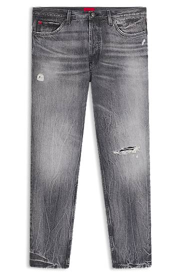 Jeans BOSS Tapered-Fit Distressed Denim Jeans Siva | 50542703