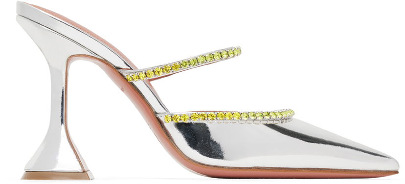 Tenisice i cipele Amina Muaddi Metallic Leather Mules With Rhinestone Trim Metalik | GILDA MULE OMBRE CL MIRROR