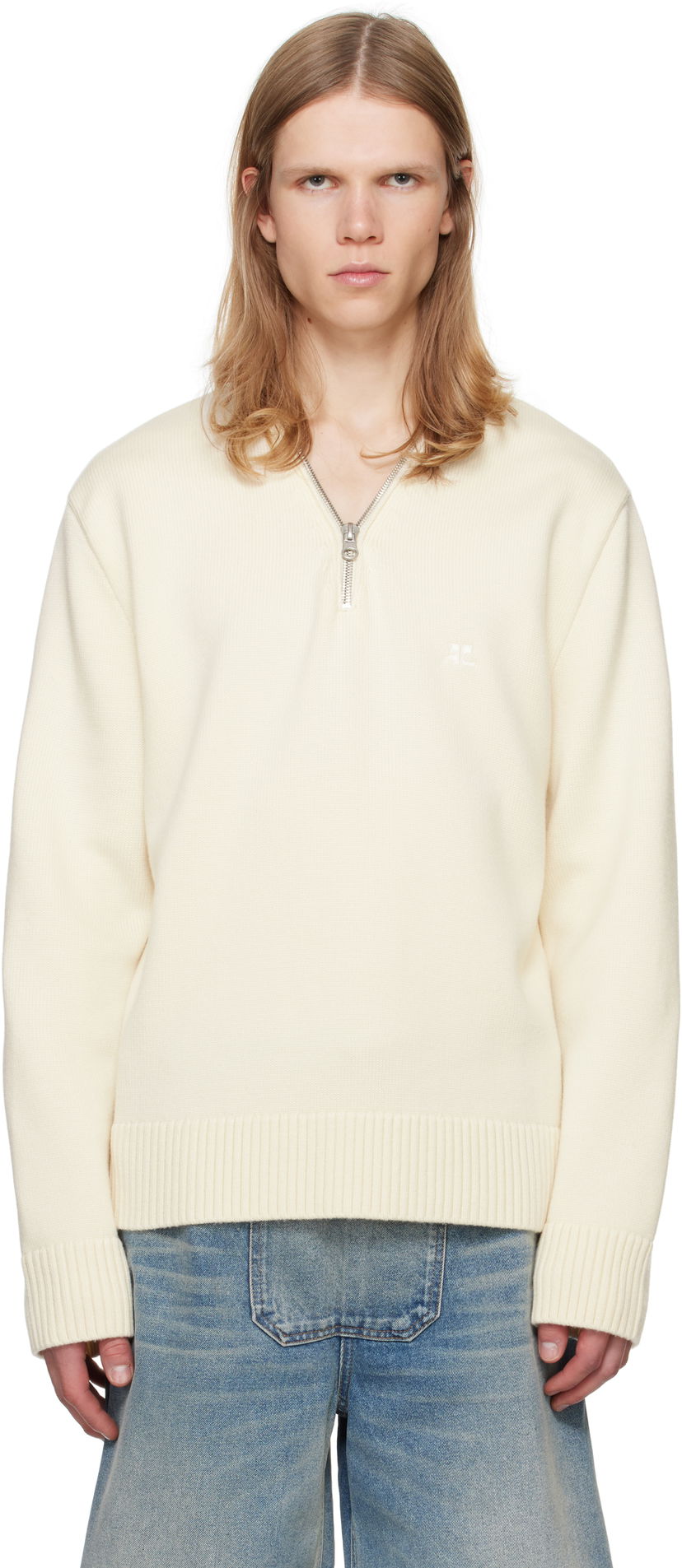 Džemper Courrèges Zipped Wool Sweater Bijela | 324MPU179FI0036