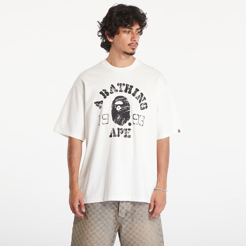 Majica kratkih rukava BAPE A BATHING APE Screen Print College Relaxed Fit Short Sleeve Tee Ivory Bijela | 001TEK801320M IVY