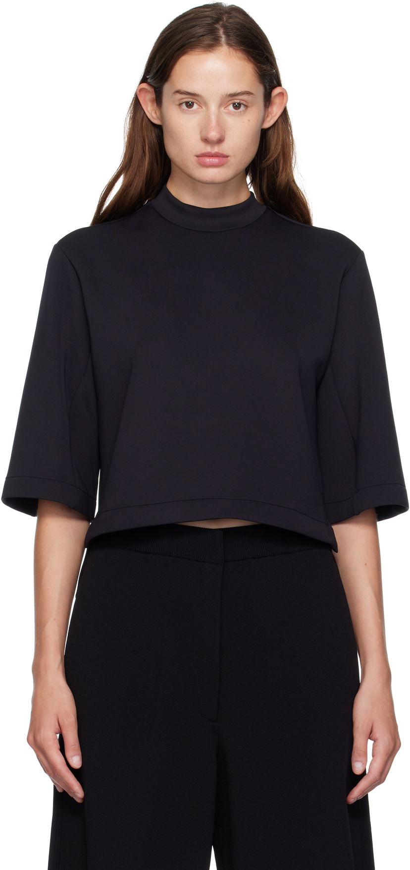 Majica kratkih rukava Moncler Genius x Edward Enninful Neoprene Cropped Mock Neck Tee Crna | K24038C0000289A8K