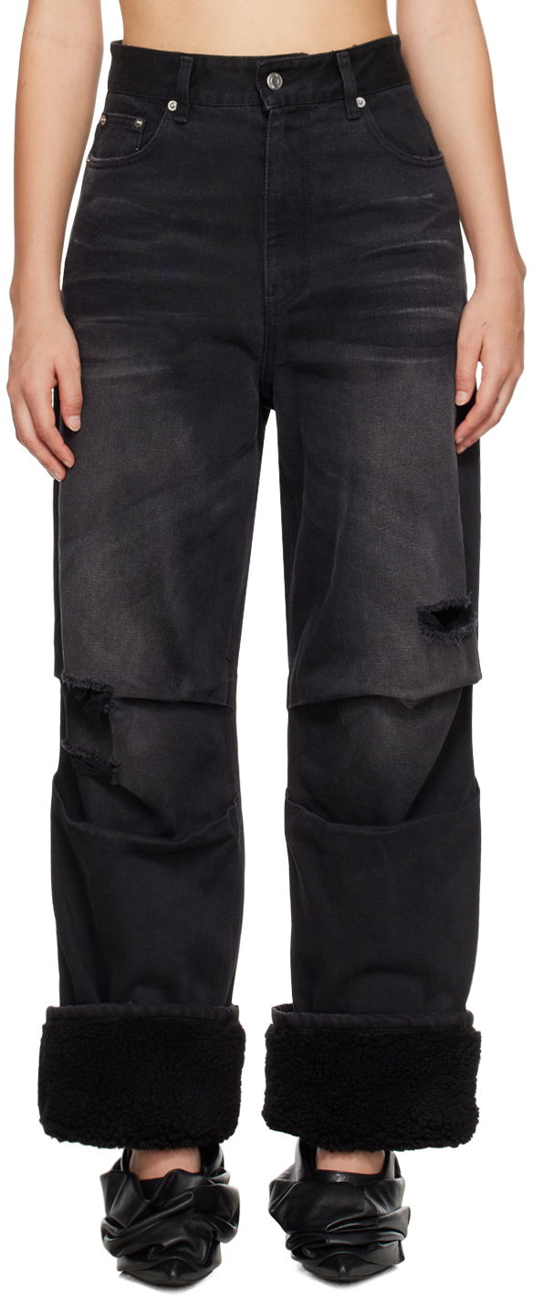 Jeans We11done We11done Shearling Cuff Jeans Crna | WD-DP3-23-316-W-BK