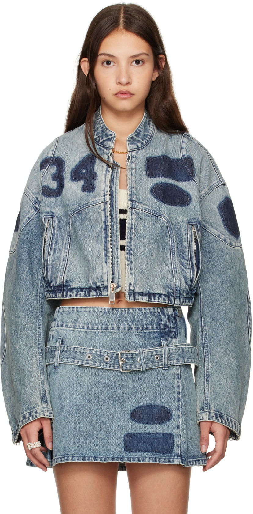 Bomber jakna Ambush Rider Cropped Denim Jacket Plava | BWYE003F24DEN0024400