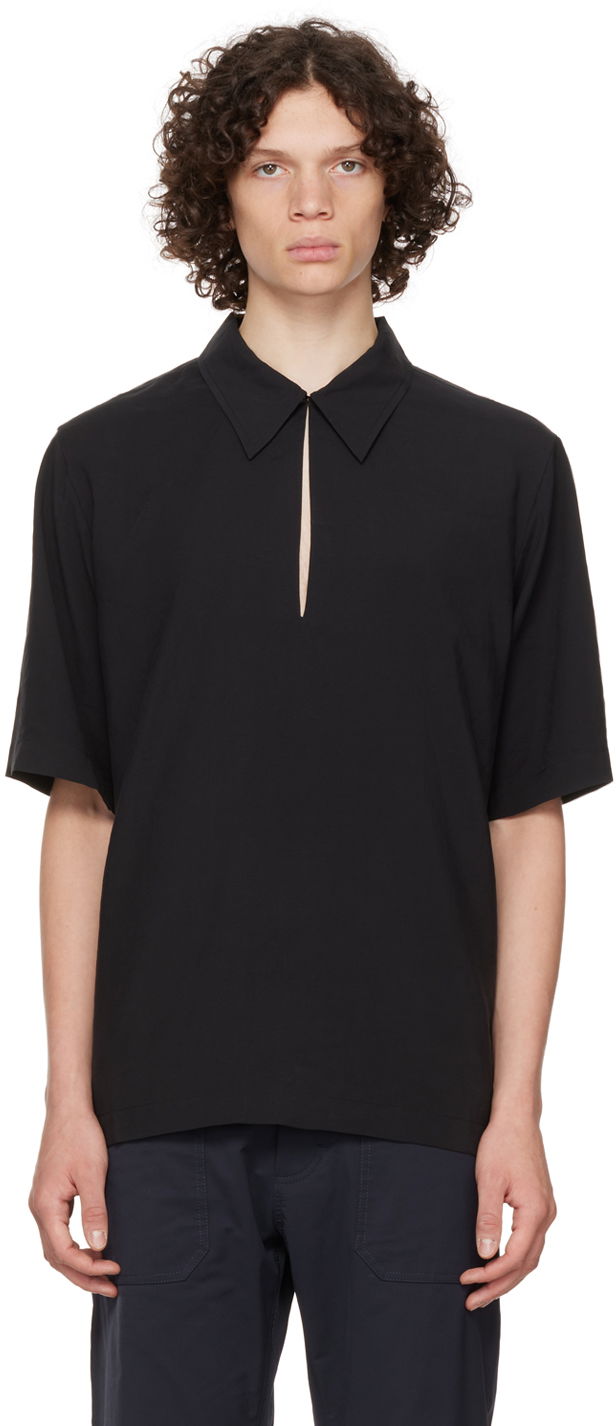 Polo majica Nanushka Shirt With Open Collar Crna | NM22PFSH01499