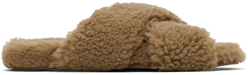 Odjeća Yves Salomon Yves Salomon Curly Merino Slippers Smeđa | 25W23WAA162XXMECL
