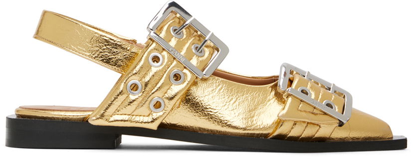 Njega cipela GANNI GANNI Buckle Ballerina Flats Metalik | S2861