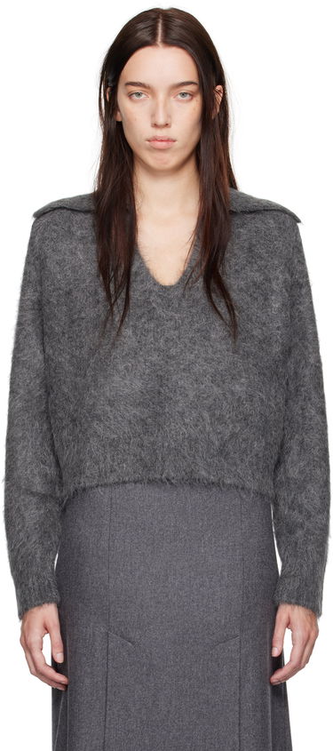 Džemper Loulou de Saison Loulou de Saison Ambrose Cropped Collared Sweater Siva | AMBROSE, 0