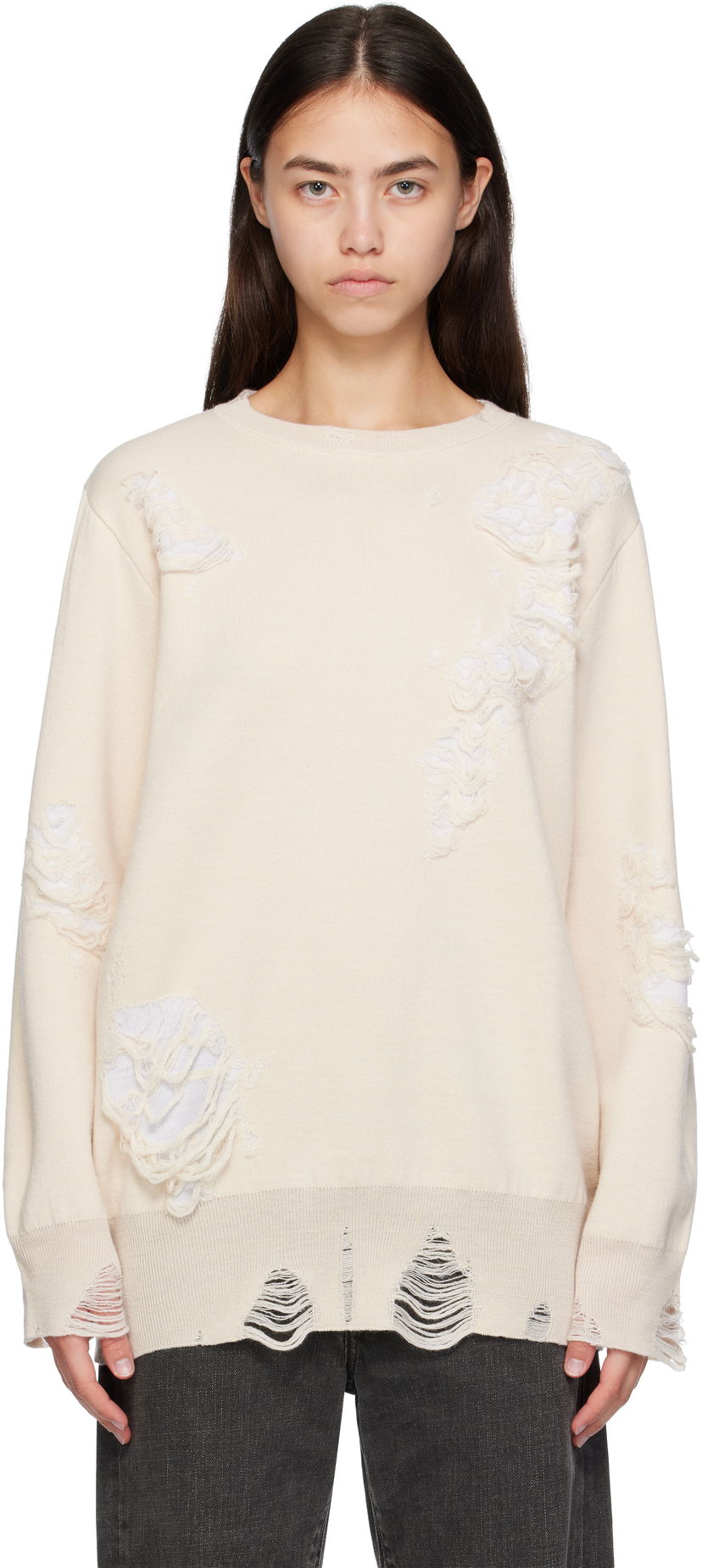 Džemper Maison Margiela MM6 Maison Margiela Double-Faced Distressed Sweater Bež | S52HL0046 M13131