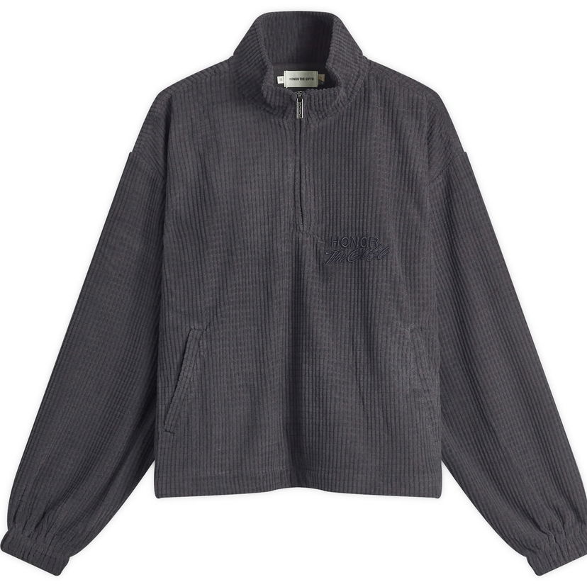 Džemper Honor The Gift Honor The Gift Textured Knit Half Zip Sweatshirt Siva | HTG250162-BLK