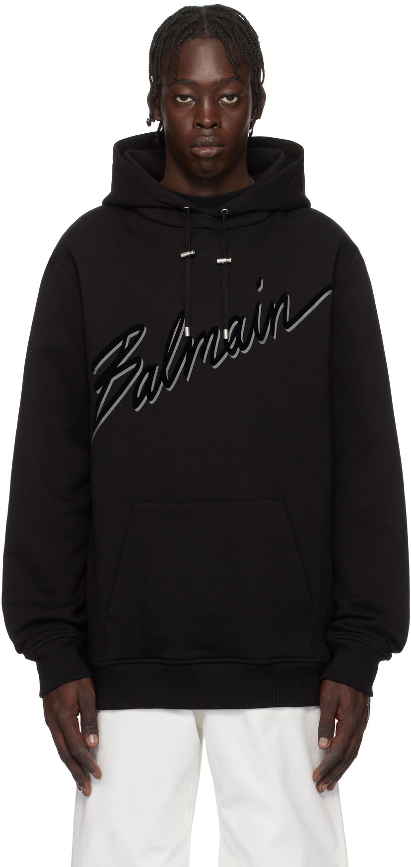 Dukserice Balmain Balmain Flocked Letter Hoodie Crna | EH1JT047BC86