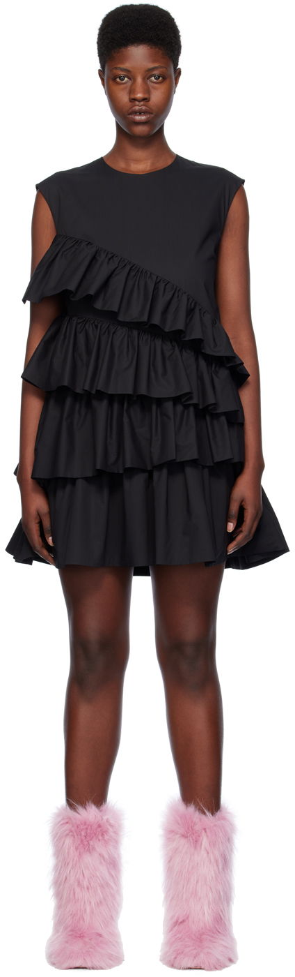 Haljina MSGM Tiered Ruffle Minidress Crna | 3641MDA42 247101