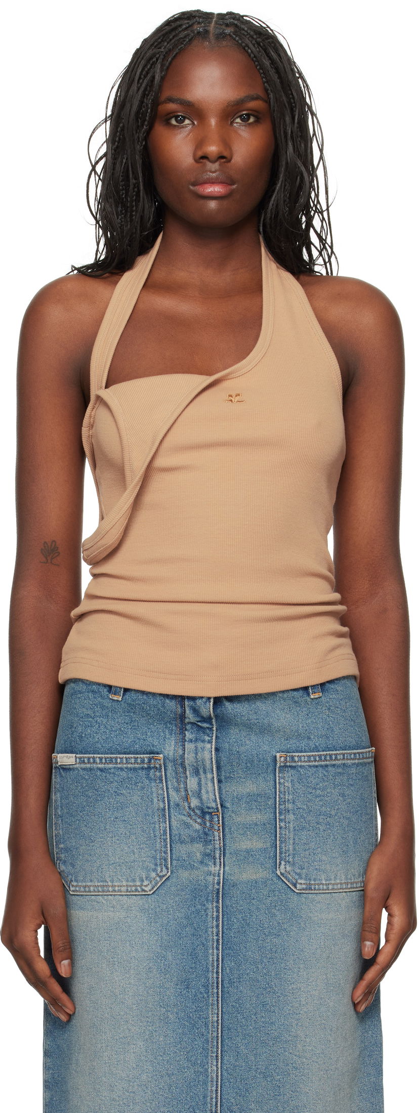 Majica bez rukava Courrèges Asymmetric Rib Tank Top Smeđa | 424JTO353JS0121