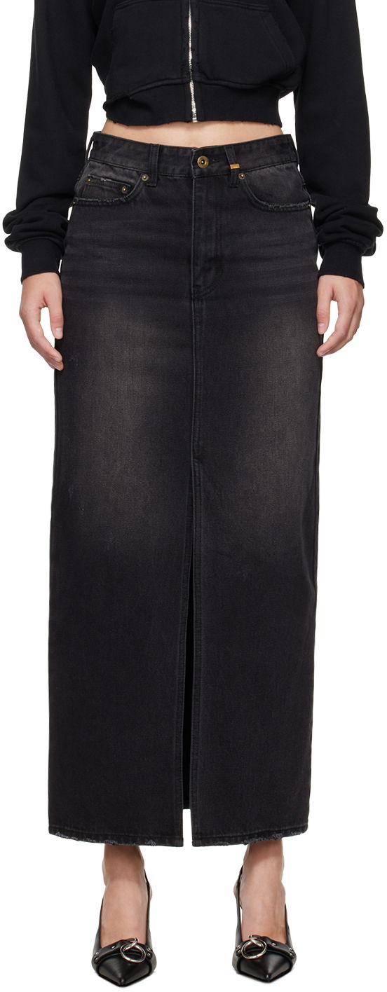 Suknja We11done We11done Washed Denim Maxi Skirt Crna | WD-DS2-24-373-W-BK