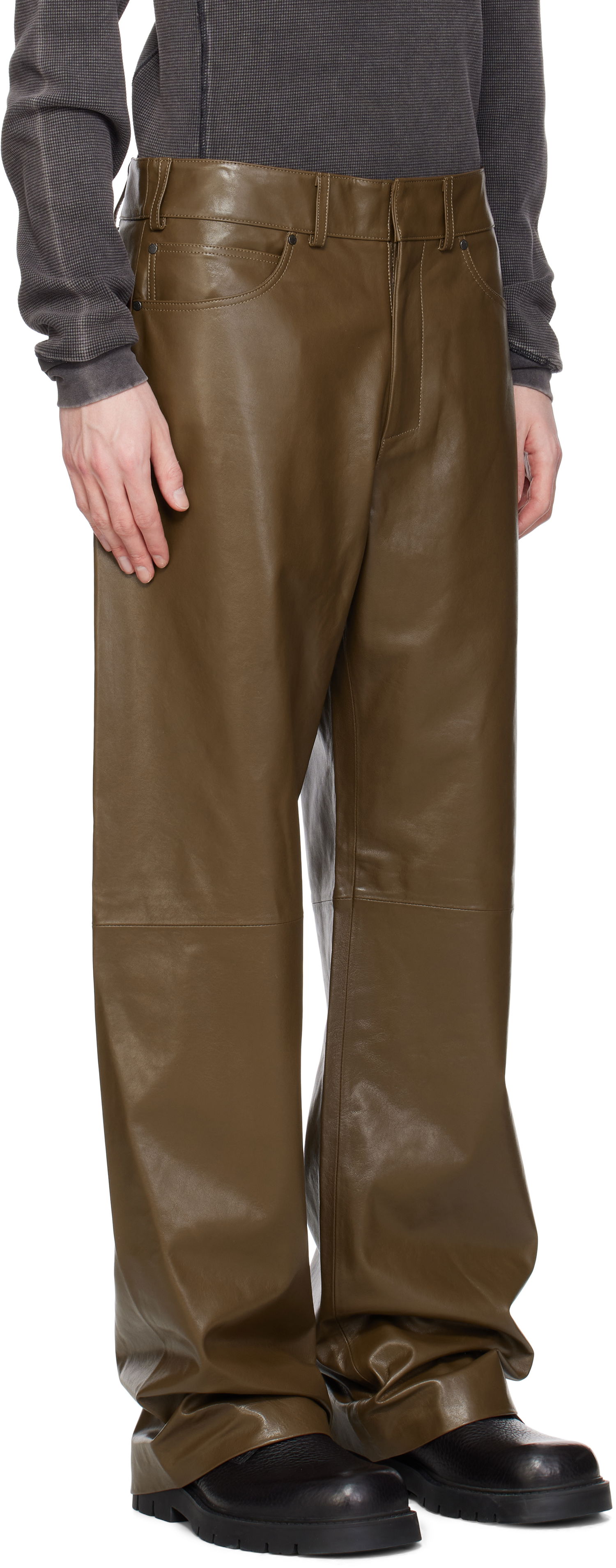 Hlače Entire Studios Entire Studios Straight Leg Leather Pants Zelena | ESU-S25-13007-PE, 1