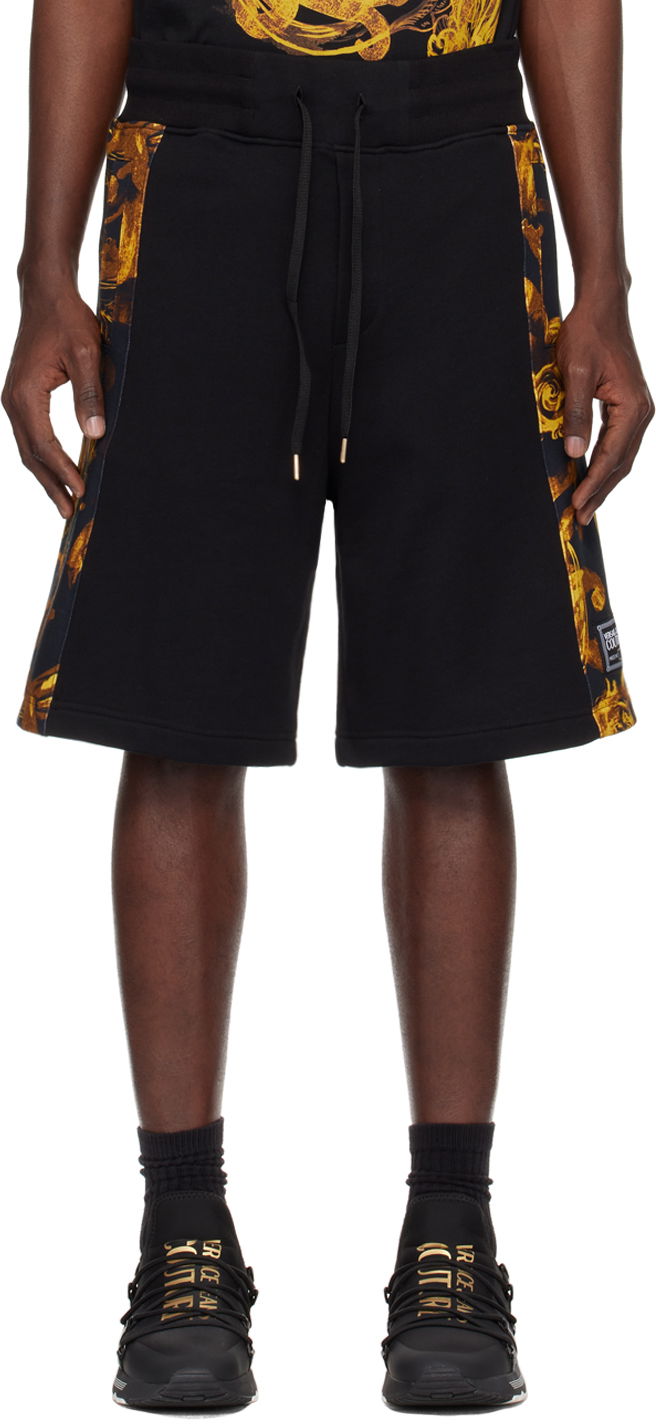 Kratke hlače Versace Couture Black & Gold Watercolor Couture Shorts Crna | E76GAD3C0_EFS127