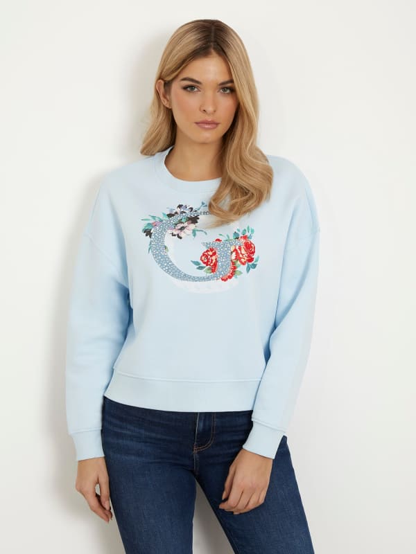 Dukserice GUESS Front Logo Sweatshirt Plava | W4RQ11K9Z21