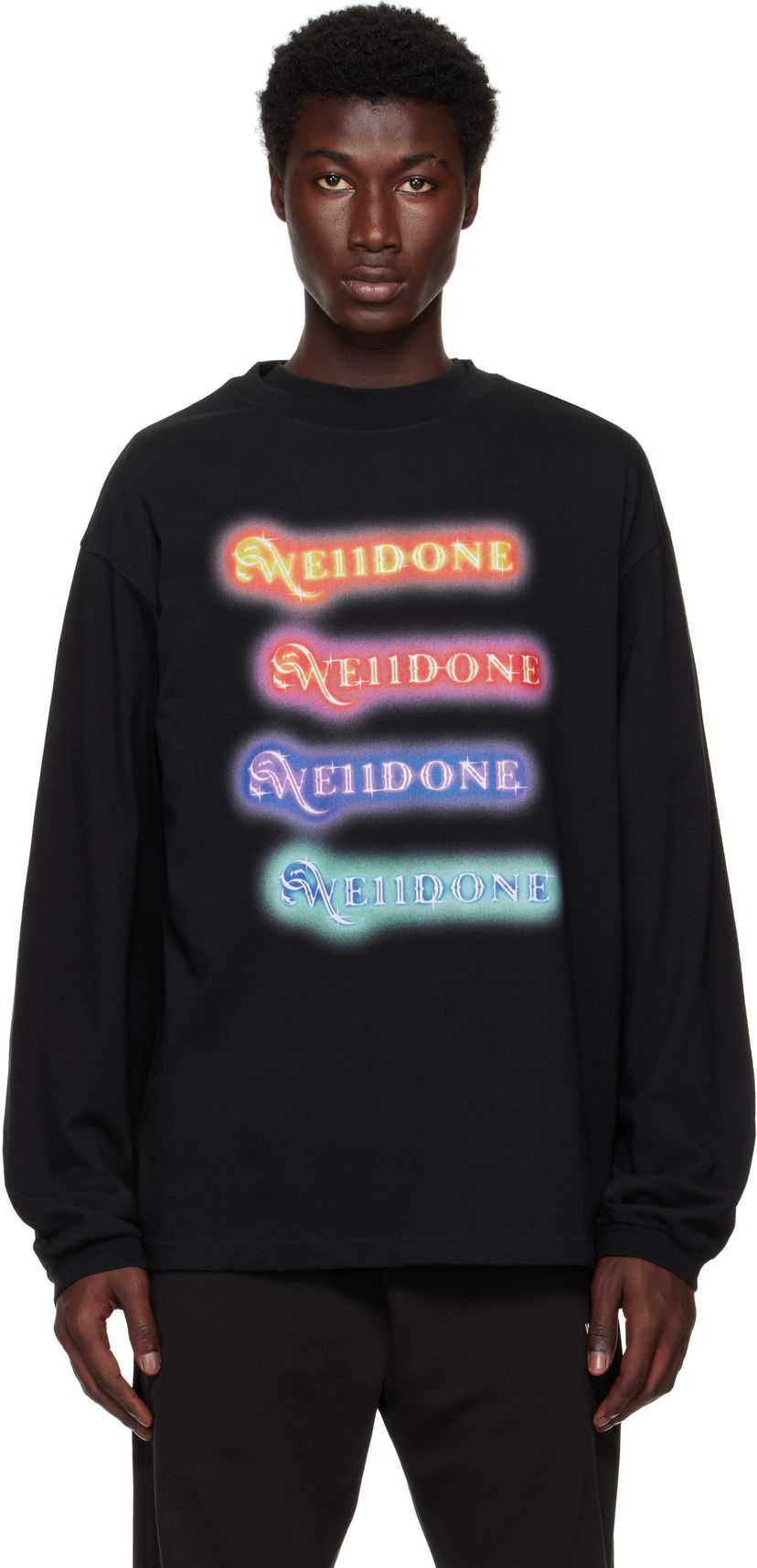 Majica kratkih rukava We11done We11done Neon Logo Long Sleeve T-Shirt Crna | WD-TT2-25-754-U-BK