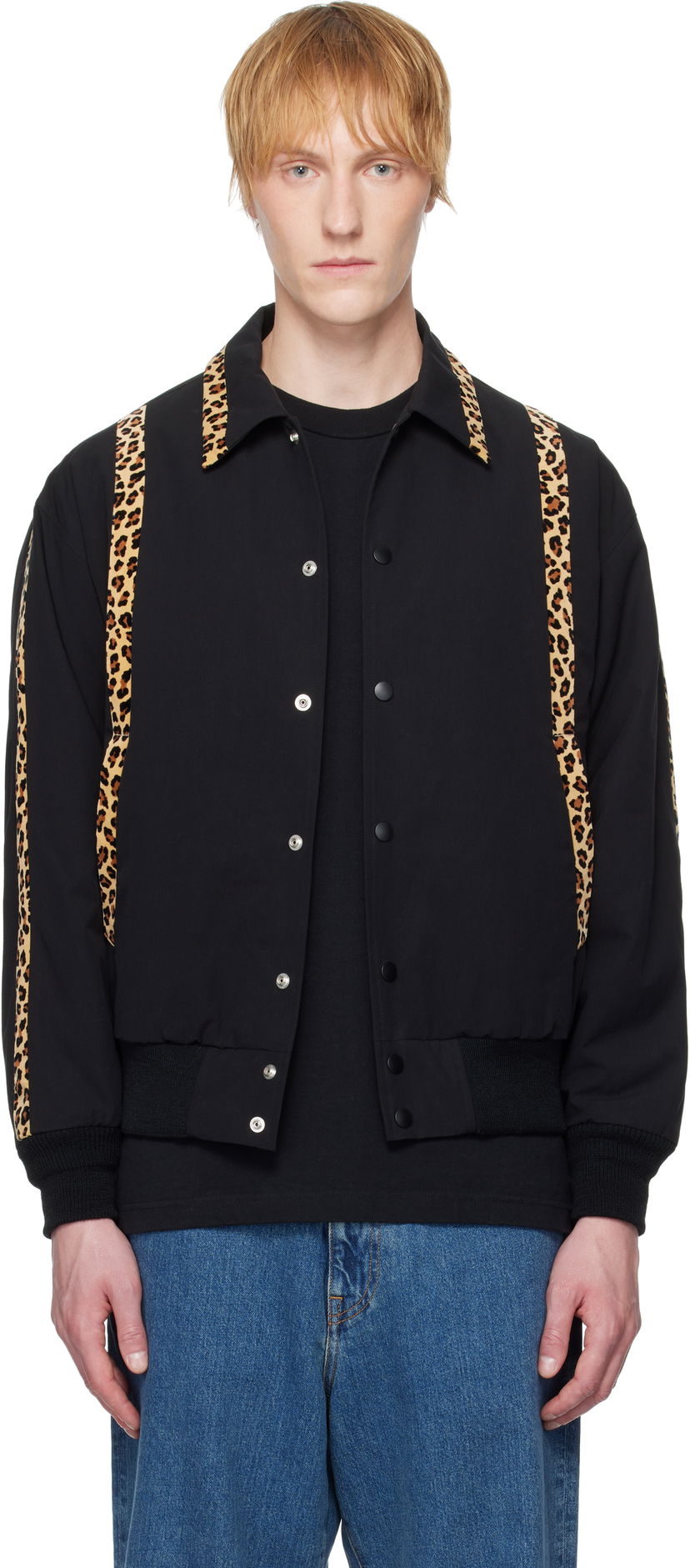 Bomber jakna WACKO MARIA WACKO MARIA 50's Leopard Trim Jacket Crna | 25SS-WMO-BL14